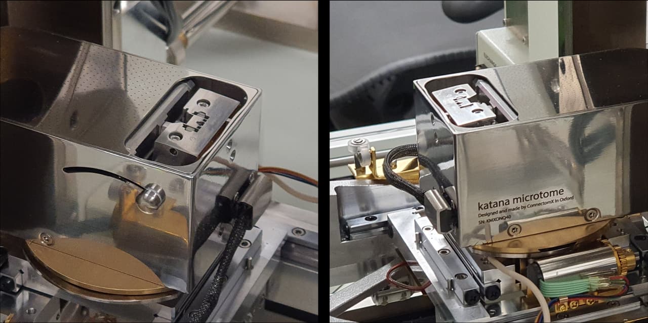 Katana microtome mounted on a JEOL 7800 stage