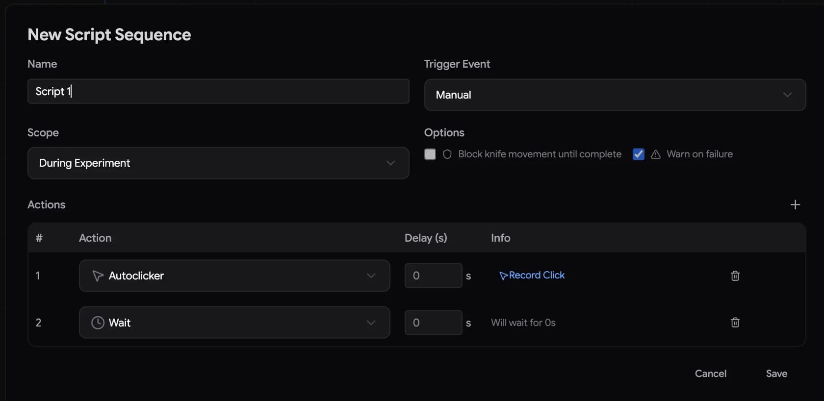 Script Settings Dialog