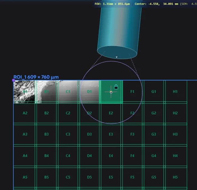 The needle and its gas footprint over the tile grid in Samurai