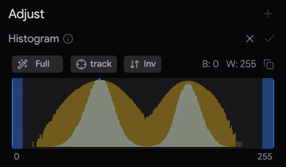 Adjust の Histogram エディター。